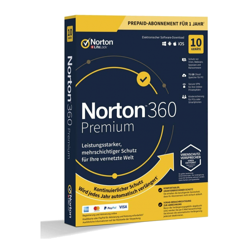Norton 360 Premium 10 appareils 1 an + 75 Go
