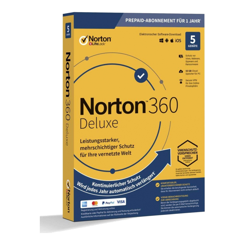 Norton 360 Deluxe : 5 appareils, 1 an + 50 Go