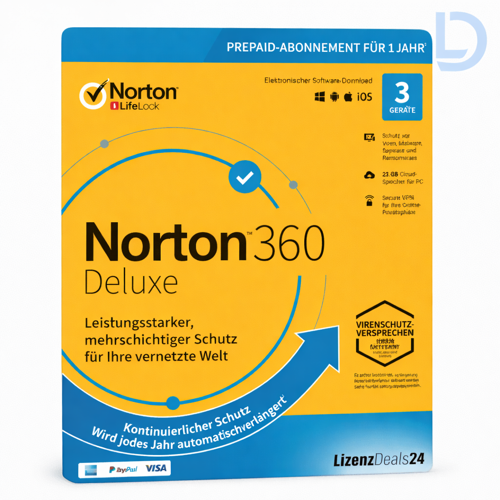 Norton 360 Deluxe : 3 appareils, 1 an + 25 Go 