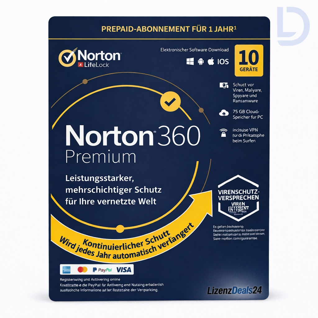 Norton 360 Premium 10 appareils 1 an + 75 Go