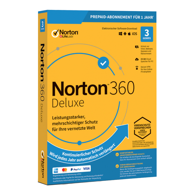 Norton 360 Deluxe : 3 appareils, 1 an + 25 Go 